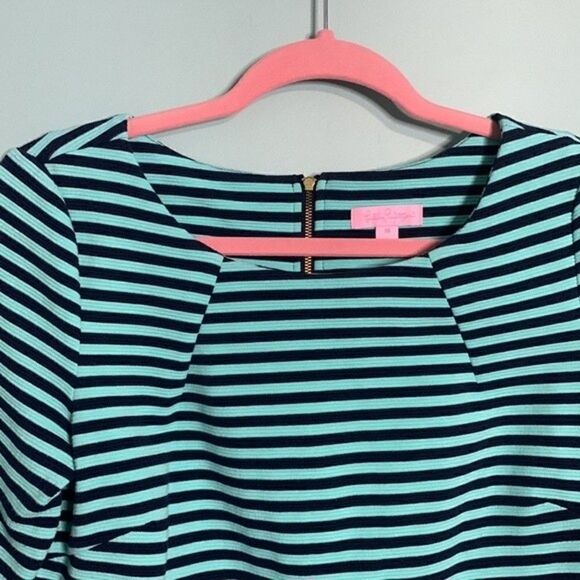 Lilly Pulitzer Charlene Aqua Stripe Ottoman Pocket Dress - Picture 7 of 11